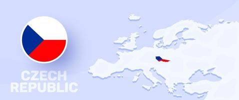 tjeckiska republiken karta flagga banner. vektor illustration med en karta över Europa och markerat land med nationella flaggan