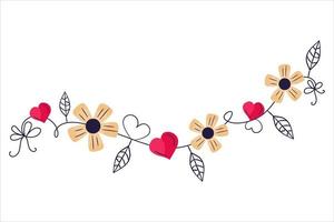 girlande zum valentinstag mit herz und blumen.romantische dekoration zur dekoration mit blättern und schleifen. vektorillustration im flachen handgezeichneten stil vektor