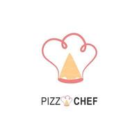 pizza kock logotyp för caféförpackningar och restaurangmeny. snabbmatslogotyp med modern platt stil vektorillustration. pizza kock hatt logotyp för italiensk pizzeria med minimalistisk platt stil pizza restaurang. vektor