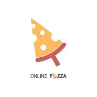 Online-Pizzalogo für Caféverpackungen und Restaurantmenüs. Fast-Food-Logo mit moderner flacher Vektorgrafik. Pizza-Chat-Logo für italienische Pizzeria mit minimalistischem Pizzarestaurant im flachen Stil. vektor