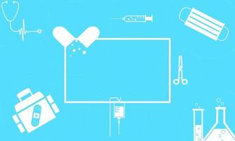 vektor illustration av blå färgad bakgrund med sjukvård ikoner. abstrakt medicin bakgrund med medicinsk, hälsa, sjukvård, piller, mask, injicera. designelement för mobil, webbapplikationer.