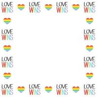 quadratische Musterrand-Vektorillustration. Rahmen mit einfachen Herzen und Flaggen im Doodle-Stil - Stolz, Liebe, Gay-Parade-Slogan kopieren Raum. LGBT-Rechte vektor