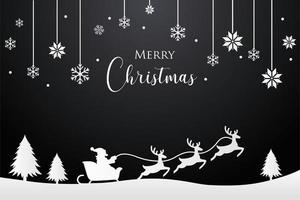 vacker god jul mall med jultomten och rådjur i svart bakgrund. lämplig för gratulationskort, broschyr och flygblad vektor
