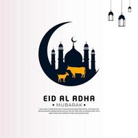 glad eid al adha mubarak islamisk bakgrund med platt stil. mubarak islamisk bakgrund vektor