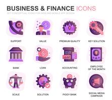 Modern Set Business och Finance Gradient Flat Ikoner för webbplats och mobilappar. Innehåller sådana ikoner som analys, pengar, redovisning, strategi, bank. Konceptuell färg plattikon. Vektor piktogram pack.