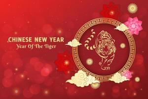 frohes chinesisches neujahr mit funkelndem licht und glitzerndem effekt. chinesisches neujahr mit tigerschattenbild. Jahr des Tigers vektor