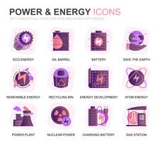 Modern Set Power Industry och Energy Gradient Flat Ikoner för webbplats och mobilappar. Innehåller sådana ikoner som solpanel, eko energi, kraftverk. Konceptuell färg plattikon. Vektor piktogram pack.