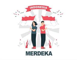 i den indonesiska självständighetsdagens anda firar ungdomar den indonesiska självständighetsdagen. 17 augusti 1945 vektor