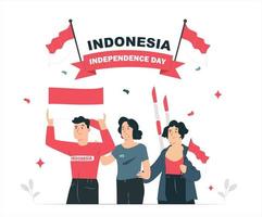 i den indonesiska självständighetsdagens anda firar ungdomar den indonesiska självständighetsdagen. 17 augusti 1945 vektor