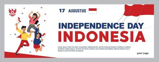 andan av den indonesiska självständighetsdagen. 17 augusti 3 ungdomar som bär flaggor vektor