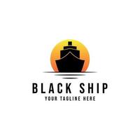 schwarzes schiff auf sonnenuntergang logo design symbol vektor
