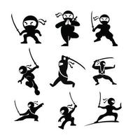 ninja samurai krigare fighter karaktär tecknad kampsport vapen shuriken vektor