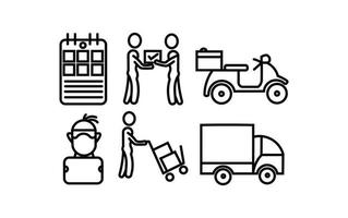 Kurierversand Service Line Icons Set, Kurier Lieferbox, Paketversand, Gabelstapler. vektor