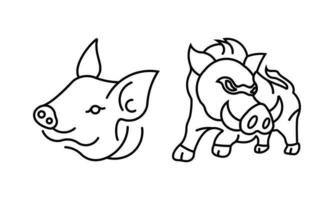 Wildschwein-Linie-Icon-Set, Schwein-Umriss-Vektor-Symbol-Logo-Illustration vektor