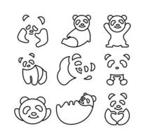 Stellen Sie das Symbol der Panda-Linienvektorillustration ein, Symbollinie Panda-Bär-Cartoon-Doodle-Stil. vektor