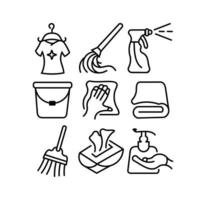 vektoruppsättning medicinska ikoner för rengöring och tvätt av händer, ställ in rengöringsvätskor, använd handskar och ikoner för tvättning av händer vektor