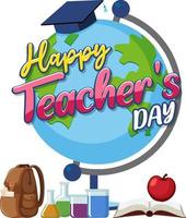 Happy Teacher's Day Banner mit Erdkugel vektor
