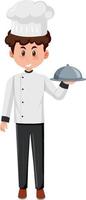 ein Koch mit Essen Cartoon-Figur auf weißem Hintergrund vektor