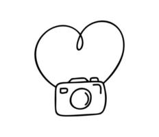 romantisches Kalligrafie-Monolin-Vektorherz mit Fotokamera-Liebeszeichen. hand gezeichnete ikone des valentinstags. Konzeptsymbol für T-Shirt, Grußkarte, Plakathochzeit. entwerfen sie flache elementillustration vektor