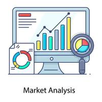 Symbol für das Konzept der Marktanalyse mit flachem Umriss, Marktbewertung vektor