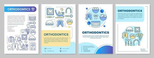 Vorlagenlayout für Kieferorthopädie-Broschüren. kosmetische Zahnmedizin. flyer, broschüre, broschürendruckdesign mit linearen illustrationen. Vektorseitenlayouts für Zeitschriften, Geschäftsberichte, Werbeplakate vektor