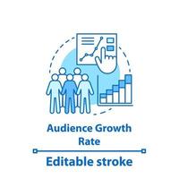 publik tillväxttakt koncept ikon. smm-mått, verktyg. kundattraktion. sociala medier mätning och analys idé tunn linje illustration. vektor isolerade konturritning. redigerbar linje