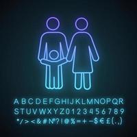 Symbol für Neonlicht der Kinderunterstützung. Familie. Kinderbetreuung. glückliche Elternschaft. leuchtendes zeichen mit alphabet, zahlen und symbolen. vektor isolierte illustration