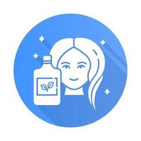 Natürliche Shampoo-Flasche blau flaches Design lange Schatten-Glyphe-Symbol. sls, parabenfreies Haarpflegeprodukt. Hygiene. hypoallergen, auf botanischer Basis. Bio-Kosmetik. Vektor-Silhouette-Illustration vektor