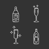 alkohol trinken glaswaren kreide symbole gesetzt. Weinservice-Elemente. leere kristallglasformen. Getränke und Getränkearten. Wein- und Ginflaschen mit Etiketten. isolierte vektortafelillustrationen vektor