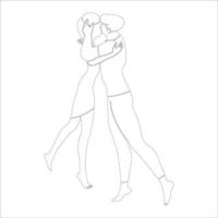 Paar küsst Charakterumrissillustration auf weißem Hintergrund. vektor