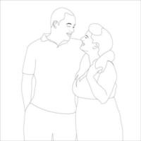 söta gamla par, par karaktär kontur illustration på vit bakgrund, vektor illustration för alla hjärtans dag projekt.