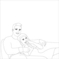 süße paar glückliche momente, paar charakterumrissillustration auf weißem hintergrund, vektorillustration für valentinstagprojekte. vektor