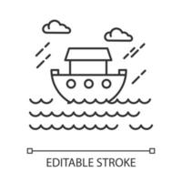 das lineare symbol der flutbibelgeschichte. Arche Noah. heiliges Schiff in weltweiten Gewässern. biblische Erzählung. dünne Liniendarstellung. Kontursymbol. Vektor isoliert Umrisszeichnung. editierbarer Strich