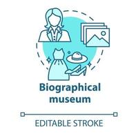 Symbol für das biografische Museumskonzept. Ausstellung kultureller Materialien. Kleidung, Sachen. berühmte Person Geschichte Ausstellung Idee dünne Linie Illustration. Vektor isolierte Umrisszeichnung. bearbeitbarer Strich