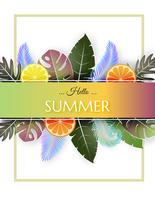 Kreativ illustration sommarbakgrund med färgglada frukt och tropiska blad. vektor