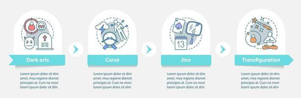 dunkle magische Vektor-Infografik-Vorlage. Gestaltungselemente für Geschäftspräsentationen. Datenvisualisierung mit vier Schritten und Optionen. Diagramm der Prozesszeitleiste. Workflow-Layout mit linearen Symbolen vektor