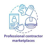 Internet Professional Contractor Marktplätze Konzept Symbol. wohnungsbau und reparaturservice idee dünne linie illustration. Smartphone, Schutzhelm und Handschuhe Vektor isoliert Umrisszeichnung