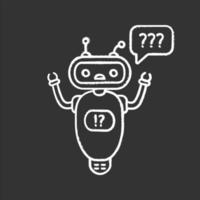 Hilfe-Chatbot-Kreide-Symbol. FAQ-Chat-Bot. Verwirrter Roboter mit Fragezeichen in der Sprechblase. isolierte vektortafelillustration vektor