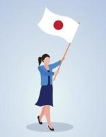 flicka viftar med japanska flaggan tecknad vektor