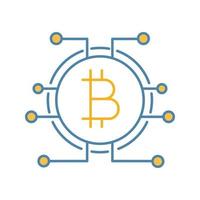 bitcoin färgikon. virtuell valuta. internet bank. bitcoin betalning. kontur symbol. mikrochipsvägar med mynt inuti. isolerade vektor illustration