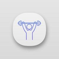 Mann trainiert mit Langhantel-App-Symbol. Sportübungen. gesunder Lebensstil. Training, Bodybuilding. Stressprävention, Behandlung. ui ux-Schnittstelle. Web- oder mobile Anwendung. vektor isolierte illustration