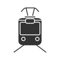 Straßenbahn-Glyphe-Symbol. Silhouettensymbol. Straßenbahn, Straßenbahn. Gepäckwagen. negativer Raum. vektor isolierte illustration