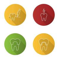Zahnmedizin flache lineare lange Schattensymbole gesetzt. Stomatologie. Zahnfleischinjektion, Zahnkrone, Zahnschmerzen. Vektor-Umriss-Illustration vektor
