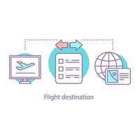 Symbol für das Online-Buchungskonzept von Flugtickets. Flughafen-Service-Idee dünne Linie Illustration. Kauf von E-Tickets für Fluggesellschaften. Flugziel. Vektor isoliert Umrisszeichnung