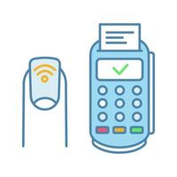 NFC-Maniküre-Farbsymbol. Nahfeld-Fingernagel und Zahlungsterminal. RFID-Aufkleber auf dem Nagel. Nail NFC-Tag. Kontaktloses Bezahlen mit NFC-Maniküre. isolierte vektorillustration vektor