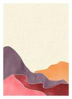 kreative minimalistische handgemalte Illustrationen der Moderne der Mitte des Jahrhunderts. natürlicher abstrakter Landschaftshintergrund. Berg, Wald, Meer, Himmel, Sonne und Fluss vektor