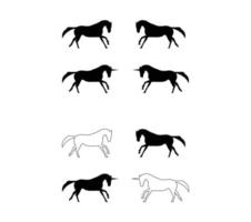 hästar och enhörningar slåss koncept på vitt vektor