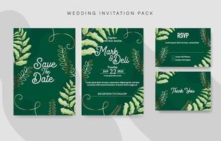 grönaktig modern bröllopsinbjudan mall vektor