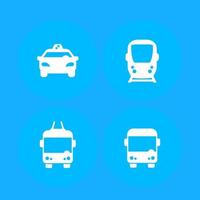 Stadtverkehr, Vektorsymbole für öffentliche Verkehrsmittel, Taxi, U-Bahn, Bus, Oberleitungsbus vektor