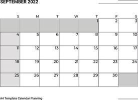 planeringskalender för september 2022 vektor